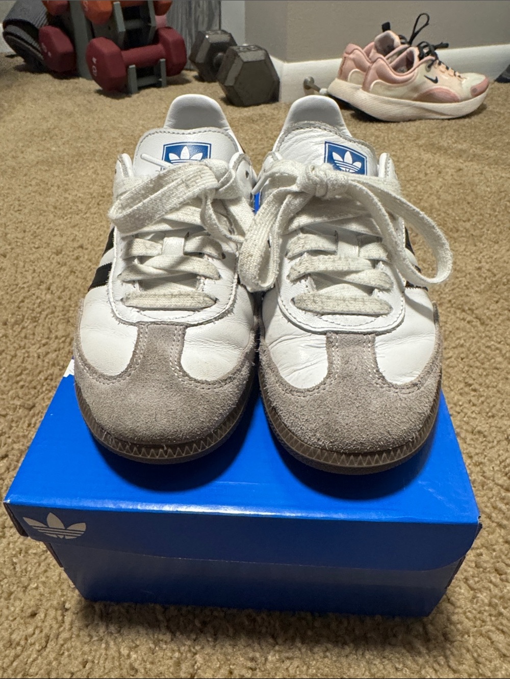 adidas Kids White and Light Gray Classic Sneakers (4 1/2 Kids, 6 Women)